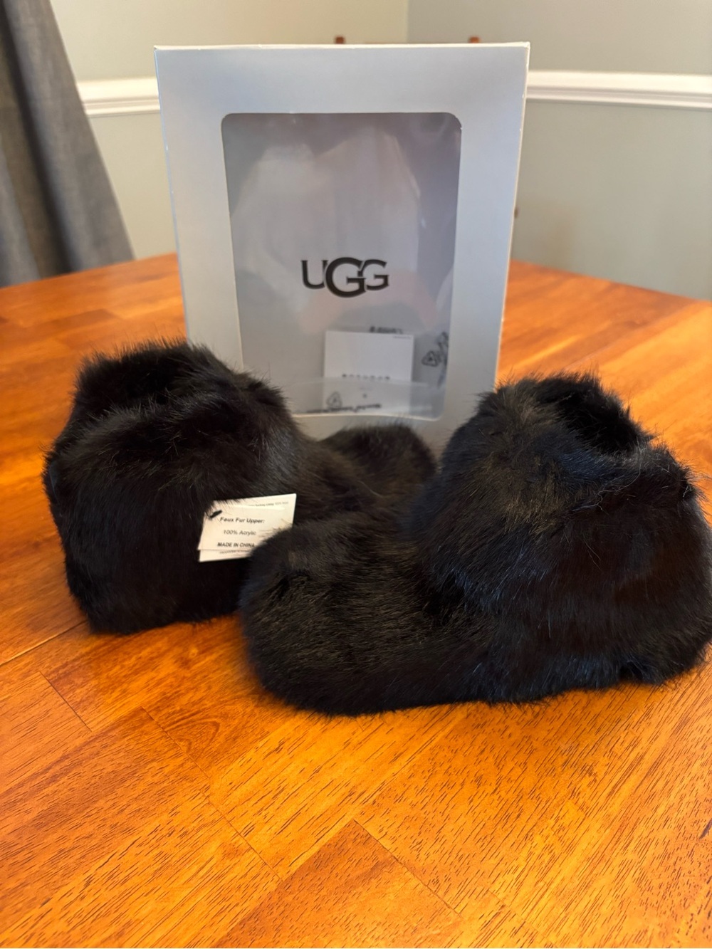 UGG Black Faux Fur Slide Slippers